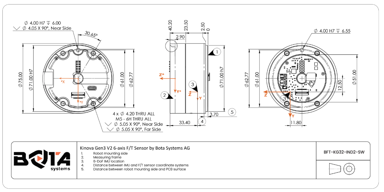 Kinova Gen3 6-axis F/T Sensor V2 drawing